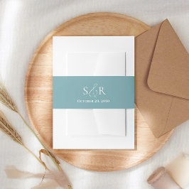 Elegant Blauw Huwelijk Monogram Eenvoudig Uitnodigingen Wikkel