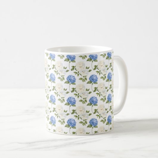 Elegant blauw Hydragea bloemen patroon Koffiemok (Voorkant rechts)