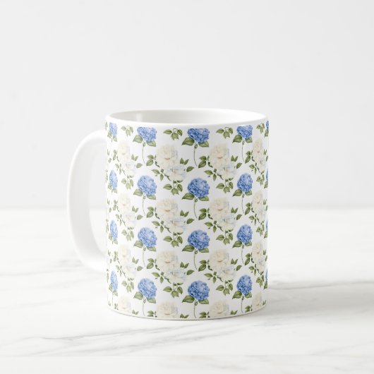 Elegant blauw Hydragea bloemen patroon Koffiemok (Voorkant links)