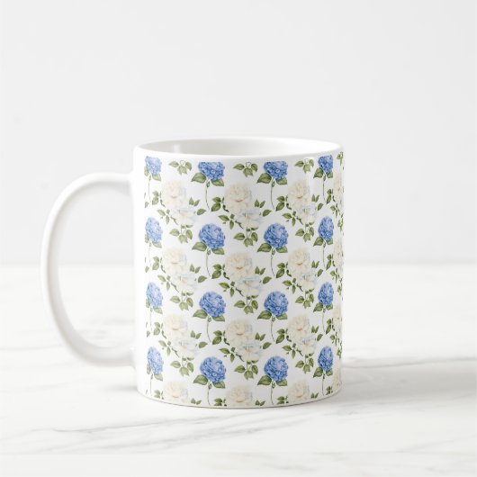 Elegant blauw Hydragea bloemen patroon Koffiemok (Links)