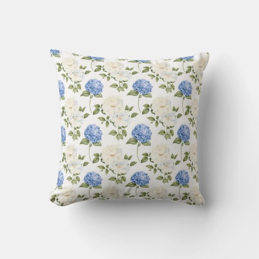 Elegant blauw Hydragea bloemen patroon Kussen (Voorkant)