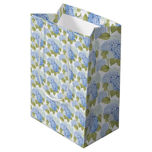 Elegant blauw Hydragea bloemen patroon Medium Cadeauzakje (Achterkant Gekanteld)