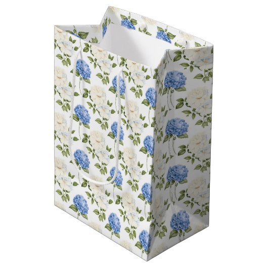 Elegant blauw Hydragea bloemen patroon Medium Cadeauzakje (Voorkant Gekanteld)