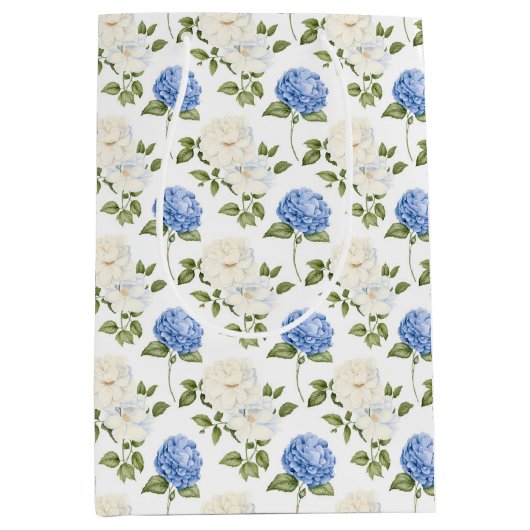 Elegant blauw Hydragea bloemen patroon Medium Cadeauzakje (Voorkant)