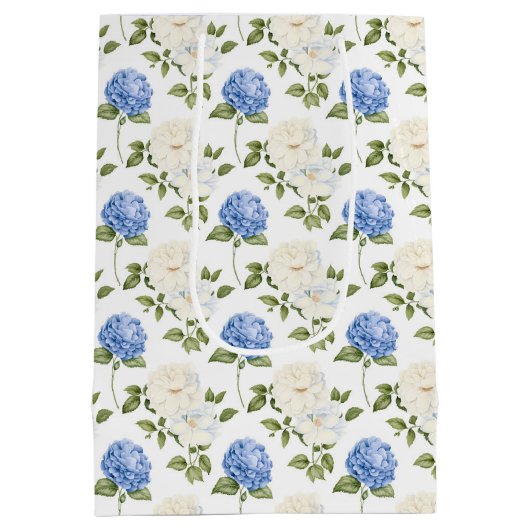 Elegant blauw Hydragea bloemen patroon Medium Cadeauzakje (Achterkant)