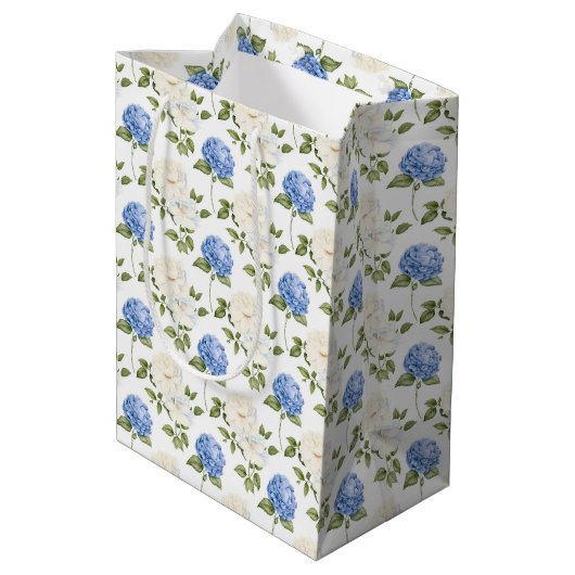 Elegant blauw Hydragea bloemen patroon Medium Cadeauzakje (Achterkant Gekanteld)