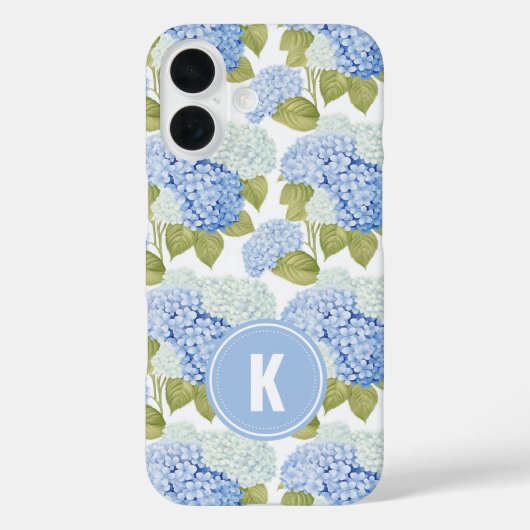 Elegant Blauw Hydragea Bloemen Patroon Monogram Case-Mate iPhone Case (Achterkant)