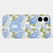 Elegant Blauw Hydragea Bloemen Patroon Monogram Case-Mate iPhone Case (Achterkant (horizontaal))