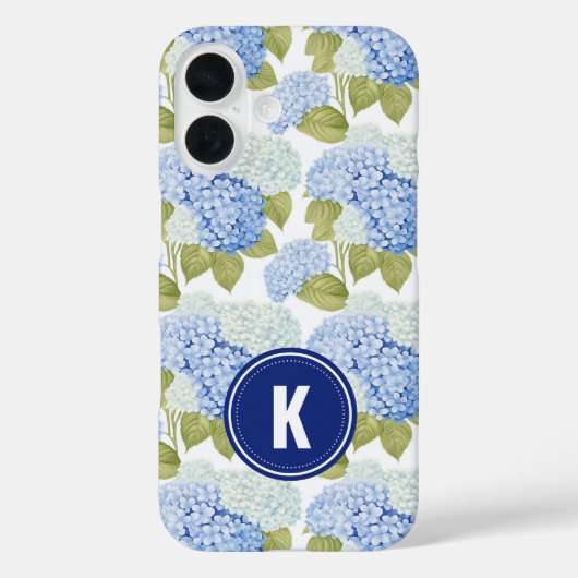 Elegant Blauw Hydragea Bloemen Patroon Monogram Case-Mate iPhone Case (Achterkant)