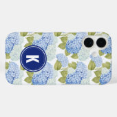 Elegant Blauw Hydragea Bloemen Patroon Monogram Case-Mate iPhone Case (Achterkant (horizontaal))