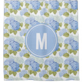 Elegant Blauw Hydragea Bloemen Patroon Monogram Douchegordijn (Voorkant)