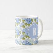 Elegant Blauw Hydragea Bloemen Patroon Monogram Koffiemok (Voorkant rechts)