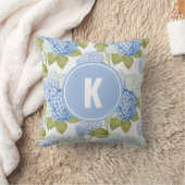 Elegant Blauw Hydragea Bloemen Patroon Monogram Kussen (Deken)