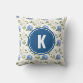 Elegant Blauw Hydragea Bloemen Patroon Monogram Kussen (Voorkant)