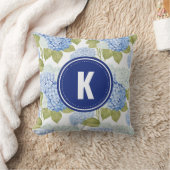 Elegant Blauw Hydragea Bloemen Patroon Monogram Kussen (Deken)
