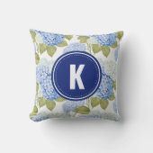 Elegant Blauw Hydragea Bloemen Patroon Monogram Kussen (Voorkant)