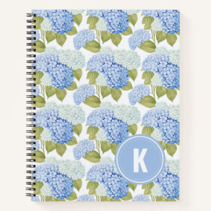 Elegant Blauw Hydragea Bloemen Patroon Monogram Notitieboek