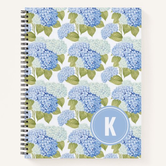 Elegant Blauw Hydragea Bloemen Patroon Monogram Notitieboek (Voorkant)