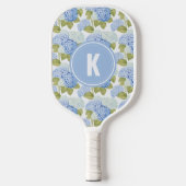 Elegant Blauw Hydragea Bloemen Patroon Monogram Pickleball Paddle (Voorkant)