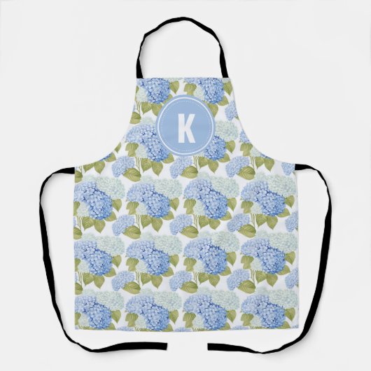 Elegant Blauw Hydragea Bloemen Patroon Monogram Schort (Voorkant)
