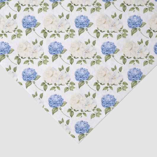 Elegant blauw Hydragea bloemen patroon Tissuepapier (Detail)