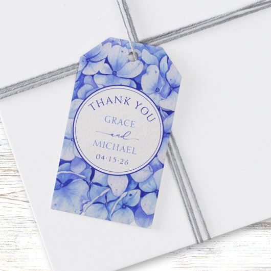 Elegant Blauw Hydrangea Bloem Bruiloft Dank u Cadeaulabel