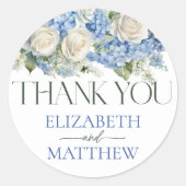 Elegant Blauw Hydrangea Bloemen Bruiloft Dank u Ronde Sticker (Voorkant)