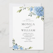 Elegant Blauw Hydrangea Bloemen Bruiloft QR code Kaart (Voorkant)