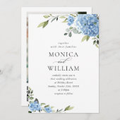 Elegant Blauw Hydrangea Bloemen Bruiloft QR code Kaart (Voorkant / Achterkant)