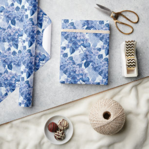Elegant Blauw Hydrangea Bloemen Patroon Cadeaupapier