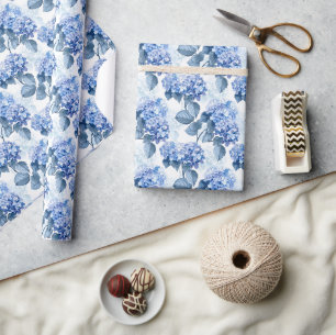 Elegant Blauw Hydrangea Bloemen Patroon Cadeaupapier