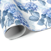 Elegant Blauw Hydrangea Bloemen Patroon Cadeaupapier (Rol Hoek)