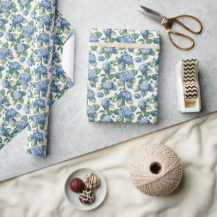 Elegant Blauw Hydrangea Bloemen Patroon Cadeaupapier