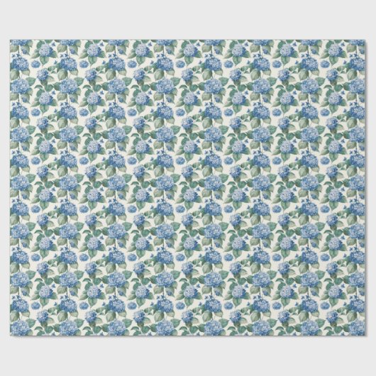 Elegant Blauw Hydrangea Bloemen Patroon Cadeaupapier (Vlak)