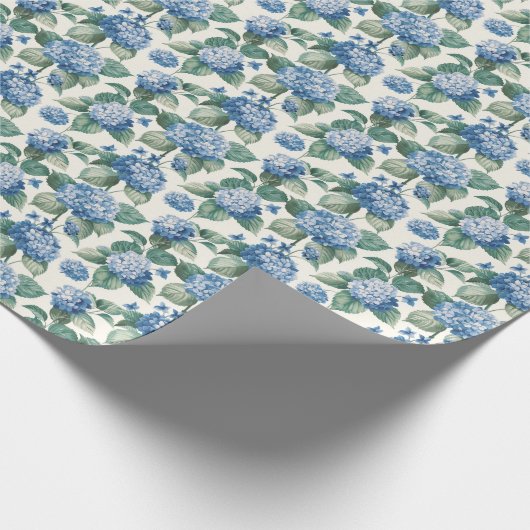 Elegant Blauw Hydrangea Bloemen Patroon Cadeaupapier (Hoek)