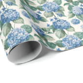 Elegant Blauw Hydrangea Bloemen Patroon Cadeaupapier (Rol Hoek)