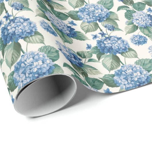 Elegant Blauw Hydrangea Bloemen Patroon Cadeaupapier (Rol Hoek)