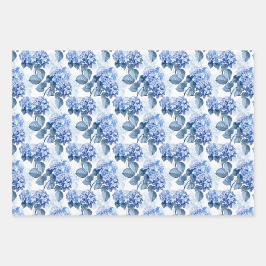 Elegant Blauw Hydrangea Bloemen Patroon Inpakpapier Vel (Voorkant 3)