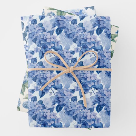Elegant Blauw Hydrangea Bloemen Patroon Inpakpapier Vel (In situ)