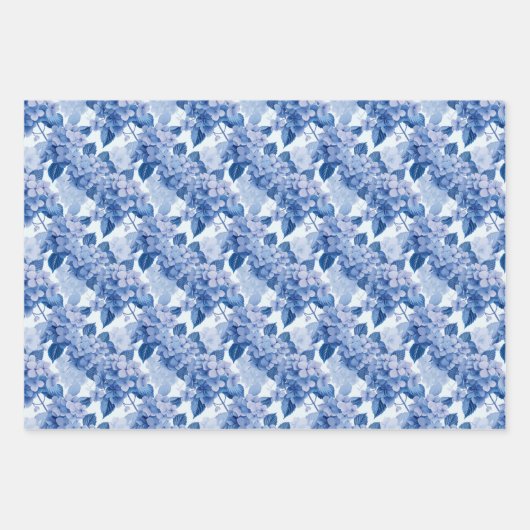 Elegant Blauw Hydrangea Bloemen Patroon Inpakpapier Vel (Voorkant)
