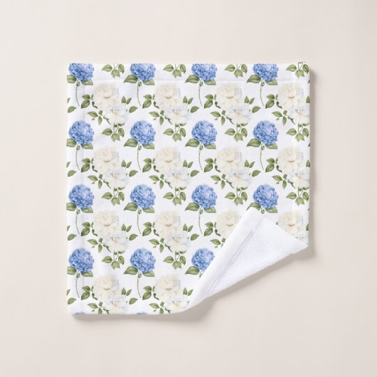 Elegant Blauw Hydrangea Bloemenpatroon  Bad Handdoek (Wasdoekje)