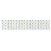 Elegant Blauw Hydrangea Bloemenpatroon Korte Tafelloper (Horizontaal)