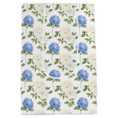 Elegant Blauw Hydrangea Bloemenpatroon  Medium Cadeauzakje (Achterkant)