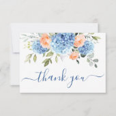 Elegant Blauw Hydrangea Blush Roze Rozen Bloemen Bedankkaart (Voorkant)