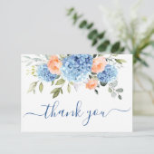 Elegant Blauw Hydrangea Blush Roze Rozen Bloemen Bedankkaart (Staand voorkant)