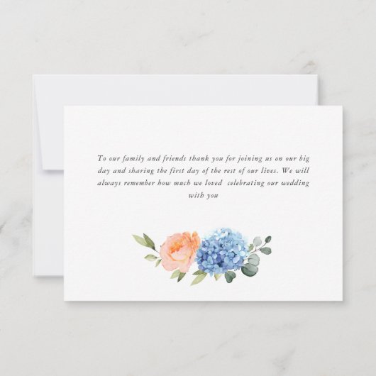 Elegant Blauw Hydrangea Blush Roze Rozen Bloemen Bedankkaart (Achterkant)