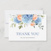 Elegant Blauw Hydrangea Blush Roze Rozen Bloemen Bedankkaart (Voorkant)