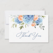 Elegant Blauw Hydrangea Blush Roze Rozen Bloemen Bedankkaart (Voorkant)