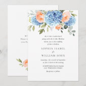 Elegant Blauw Hydrangea Blush Roze Rozen Bruiloft Kaart (Voorkant / Achterkant)