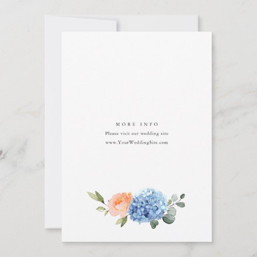 Elegant Blauw Hydrangea Blush Roze Rozen Bruiloft Kaart (Achterkant)